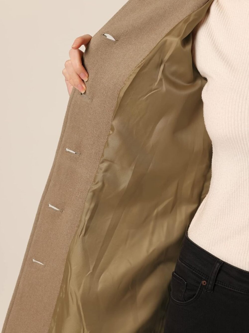Women's Brown 100% Polyester Single Breasted Fully Lined Mid-Length Pea Coat - Picture 5 of 5